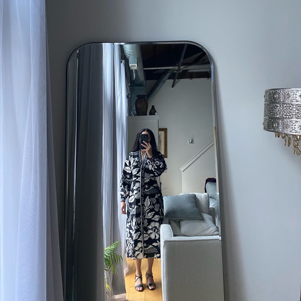 Floral Black and White Women's Linen Dress